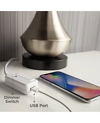 Possini Euro Design Modern Table Lamp 36" Tall with Usb Dimmer Dark Gold Glass Fabric Drum Shade for Bedroom Living Room House Bedside Home