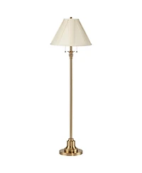 360 Lighting Dyna Traditional 58" Tall Standing Floor Lamp Pole Pull Chain Antique Brass Finish Pleated French Shade