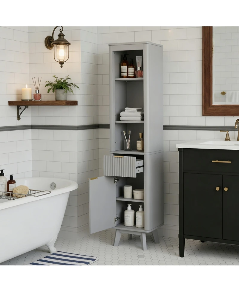 Busdays Tall Storage Cabinet, Adjustable Shelves with One Drawer and Door, Versatile for Bathroom