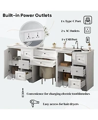 Busdays Double-Sink Bathroom Vanity, 2 Ceramic Sinks with Engineered Stone Countertop, Silver Knobs, 6 Soft-Close Drawers