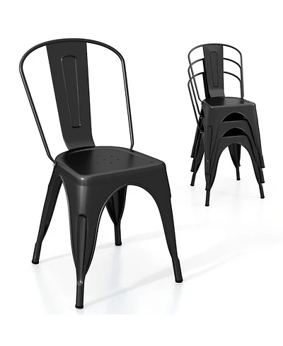 Gouun Set of 4 Metal Dining Chairs with Removable Backrest