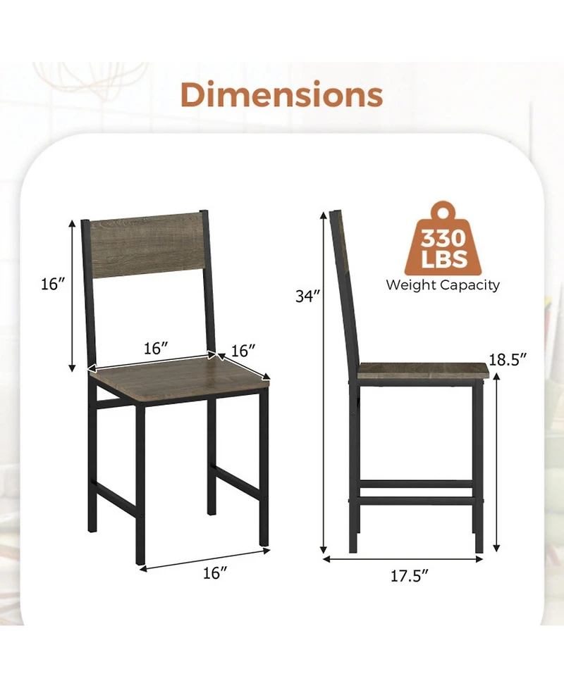 Gouun Set of 4 Engineered Wood Dining Chairs with Metal Legs and Slanted Back