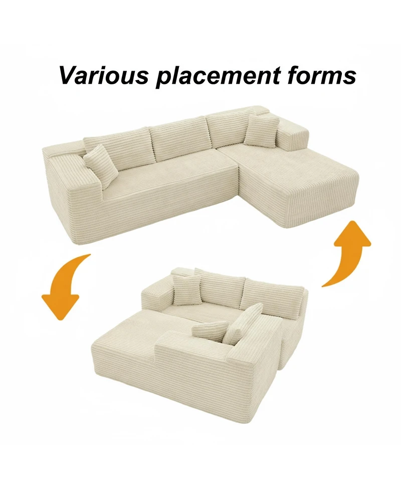 Homsee 106" Modular Sectional Sofa with Pillows, L-Shape Corduroy Cloud Couch