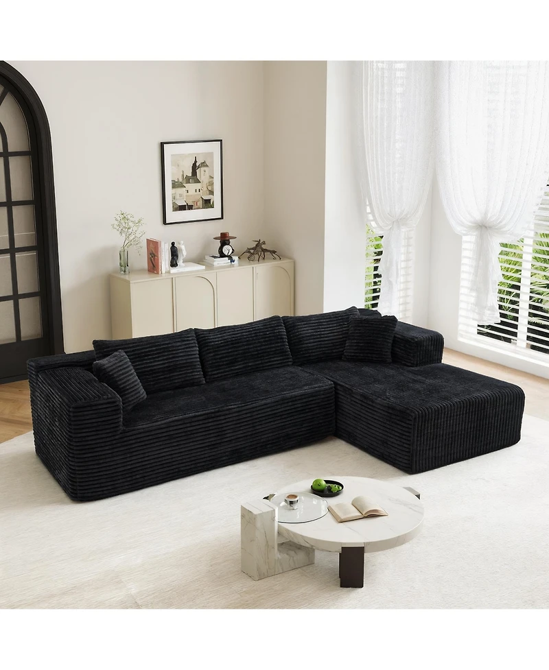 Homsee 106" Modular Sectional Sofa with Pillows, L-Shape Corduroy Cloud Couch