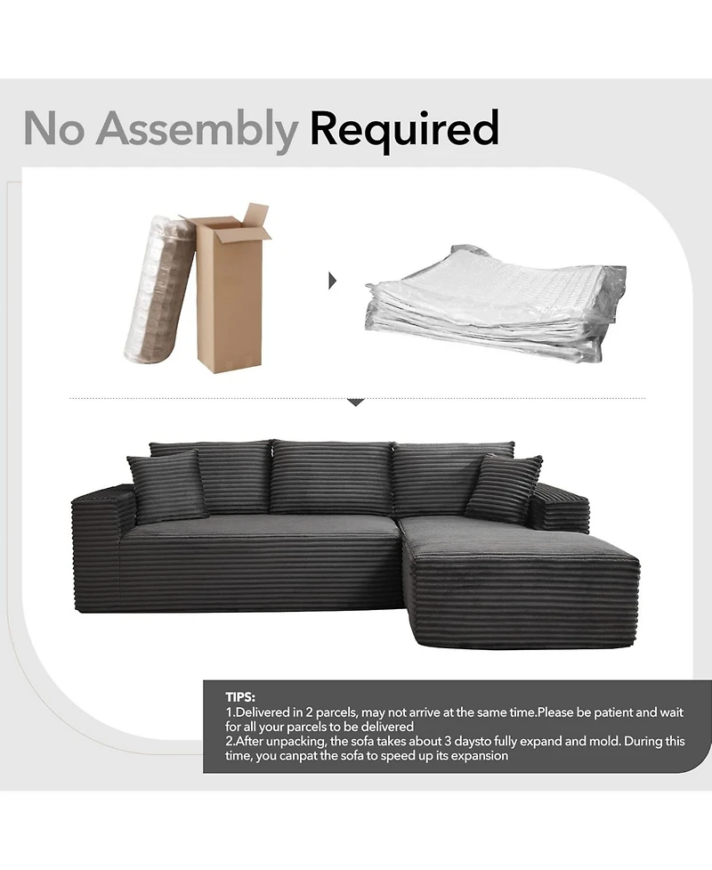 gaomon 108" Cloud Sectional Sofa, L-Shaped Couch with Deep Seat, Corduroy