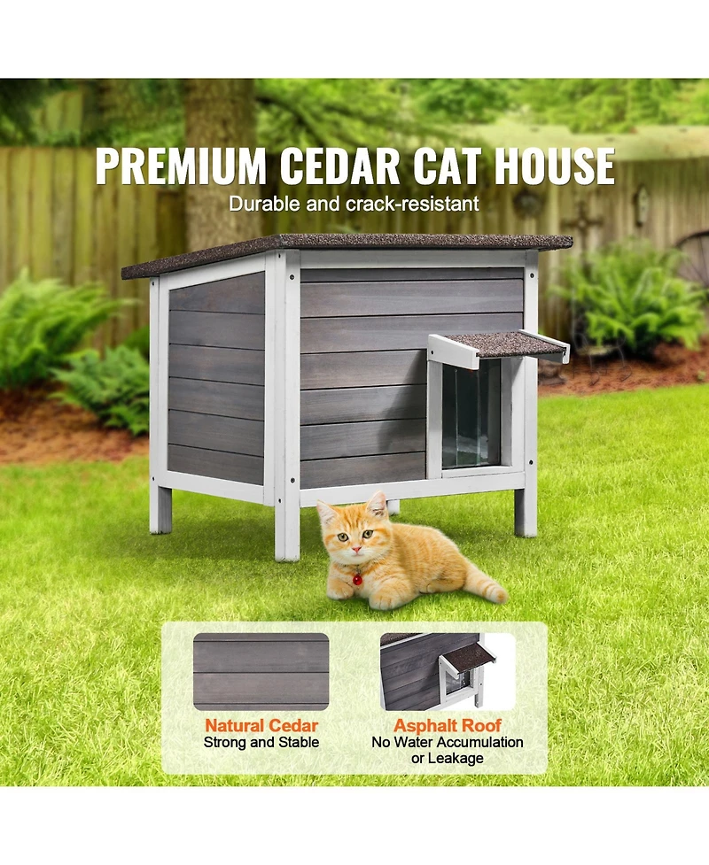Zeus & Ruta Wooden Outdoor Cat House with Roof Pvc Door Flaps for Cats Feral Pet Shelter