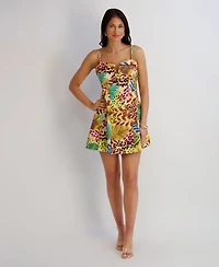 Siena Women's Printed Sleeveless Sweetheart Neck Short Dress