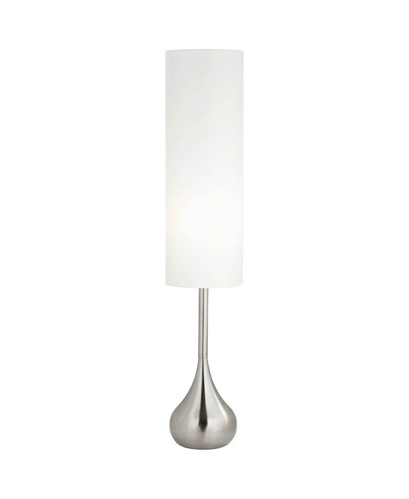 Possini Euro Design Moderne Mid Century Modern 62" Tall Droplet Floor Lamp with Smart Socket Brushed Nickel Cylinder Shade for Living Room