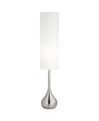 Possini Euro Design Moderne Mid Century Modern 62" Tall Droplet Floor Lamp with Smart Socket Brushed Nickel Cylinder Shade for Living Room