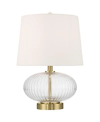 360 Lighting Darrah 20" High Small Mid Century Modern Accent Table Lamp Usb Port Clear Glass Brass Finish Living Room Charging