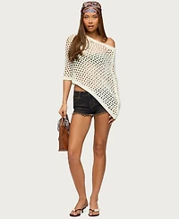 Edikted Women's Cloe Off Shoulder Crochet Poncho