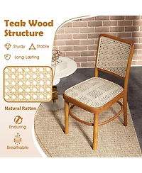 Gouun Set of 2 Boho Rattan Dining Chairs with Teak Wood Frame and Footrests