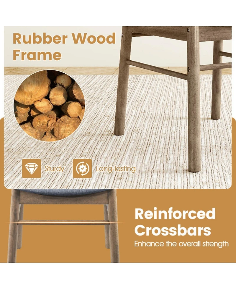 Gouun Set of 2 Fabric Upholstered Armless Dining Chairs with Rubber Wood Frame in Oak