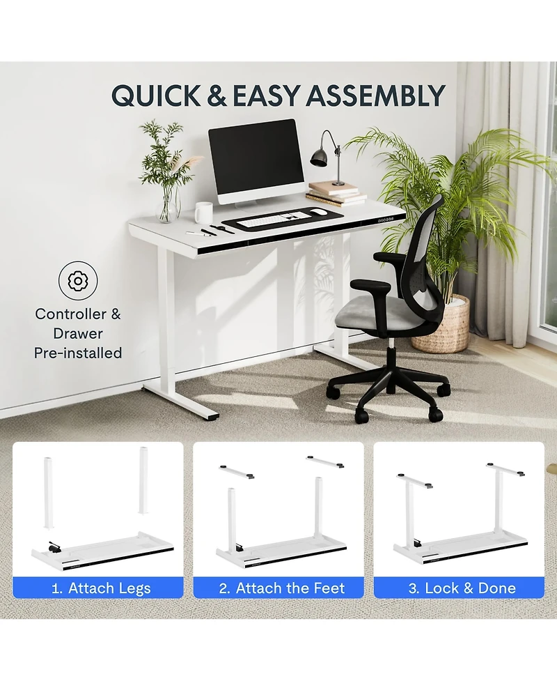 FlexiSpot ED2 48"W Electric Adjustable Standing Desk, White (ED2W-e