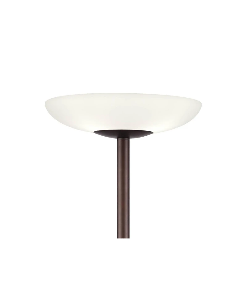 Possini Euro Design Meridian Light Blaster Modern Torchiere Floor Lamp with Riser 72" Tall Oil Rubbed Bronze Led Frosted Glass Shade for Living R
