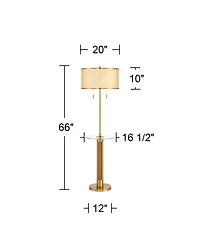 Possini Euro Design Granview Mid Century Modern 66" Tall Standing Floor Lamp with Glass Table Usb Port Gold Metal Warm Brass Finish