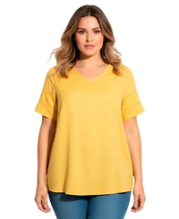 Avenue Women's Openwork Trim Short Sleeve Top