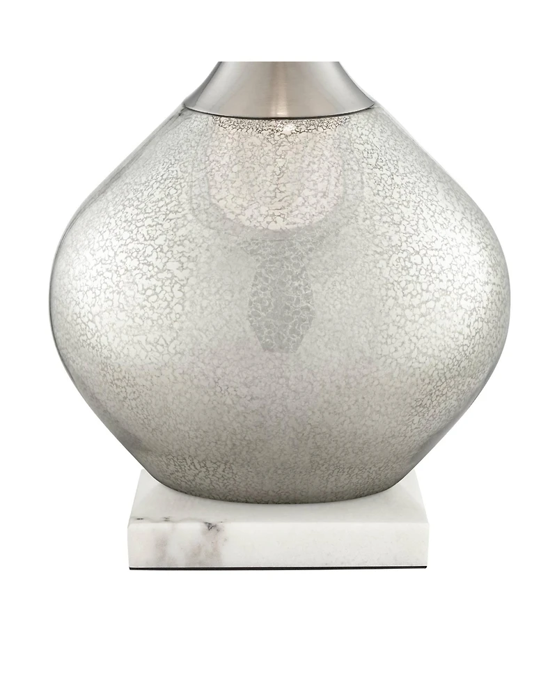 Possini Euro Design Swift Modern Table Lamp with SquareMarble Riser 30 1/2" Tall Glass Chrome Drum Shade for Bedroom Living Room House Home