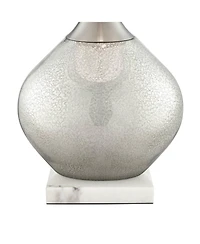 Possini Euro Design Swift Modern Table Lamp with SquareMarble Riser 30 1/2" Tall Glass Chrome Drum Shade for Bedroom Living Room House Home