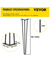 Gouun 20 in Hairpin Table Legs Set of 4, Carbon Steel 3-Rod Furniture Legs with 880 lbs Total Load Capacity
