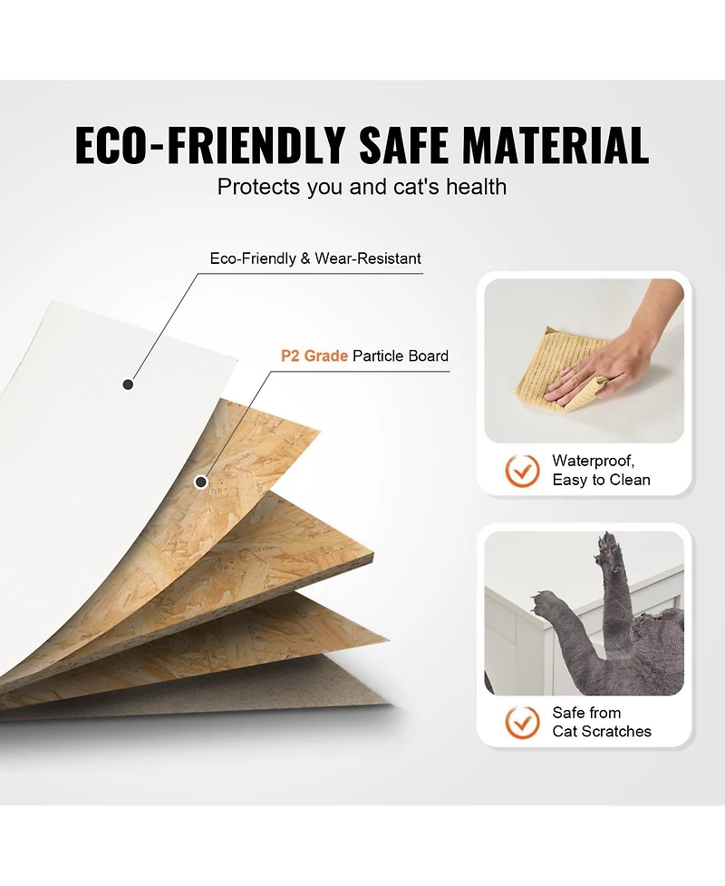 Gouun Hidden Cat Litter Box Enclosure Furniture for 2 Cats with 4 Doors and 2 Windows