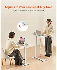 Gouun Adjustable Overbed Table with Hidden Wheels, 25.4-40.47 in Height Hydraulic Bedside Desk with Cup Holder