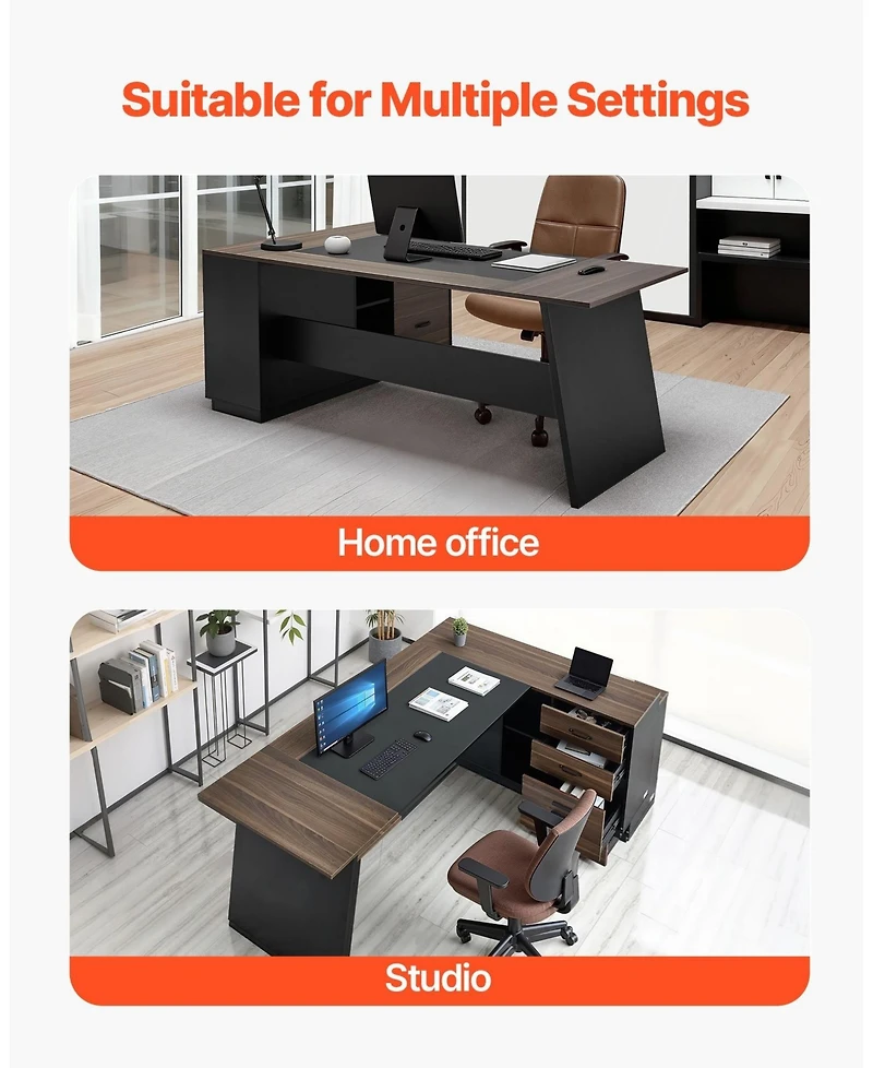 Gouun L-Shaped Executive Desk with File Drawer and Storage Cabinet, Large Modern Office Table, 350 lbs Capacity