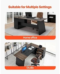 Gouun L-Shaped Executive Desk with File Drawer and Storage Cabinet, Large Modern Office Table, 350 lbs Capacity