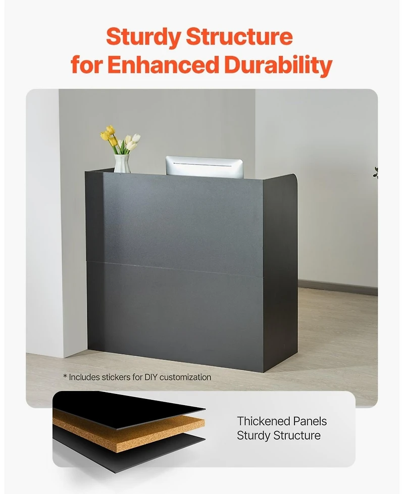 Gouun Reception Desk with Counter, 47 x 19 in Mdf Front Desk Table with 3 Drawers and Lockable Storage Cabinet