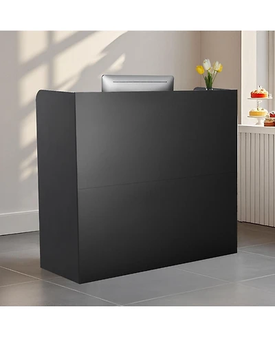 Gouun Reception Desk with Counter, 47 x 19 in Mdf Front Desk Table with 3 Drawers and Lockable Storage Cabinet