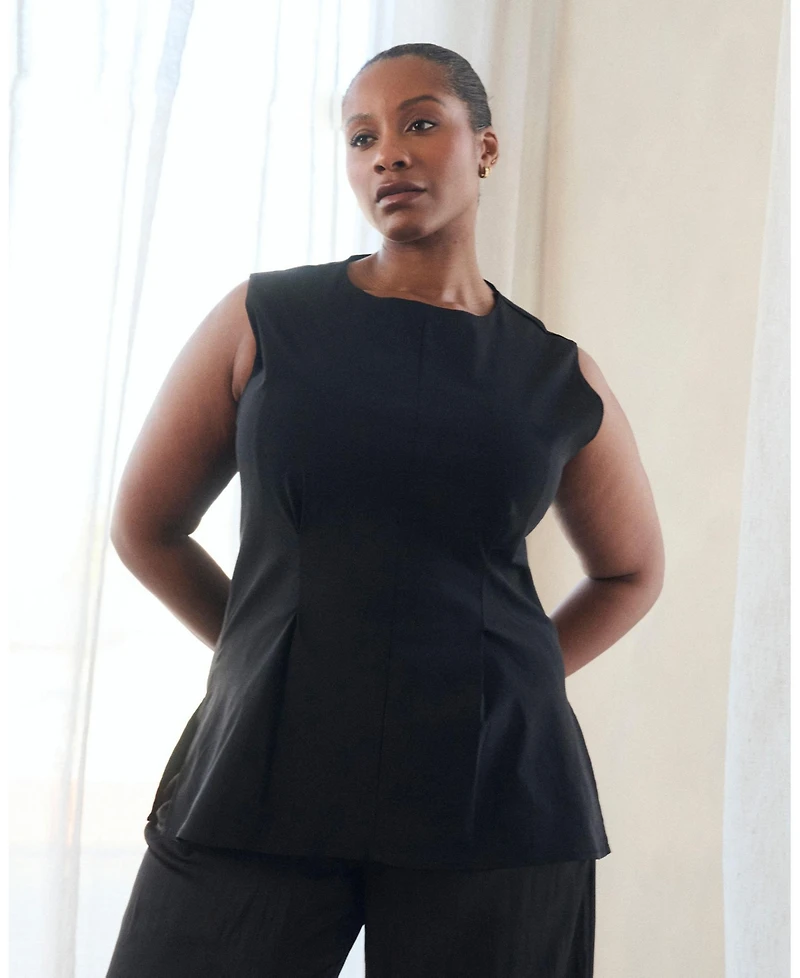 Estelle Women's Plus Hallie High-Neck Sleeveless Peplum Top