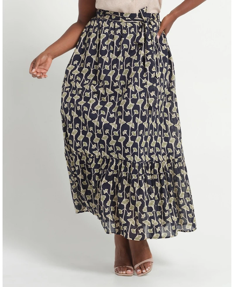 Estelle Women's Sea Lily Print Tiered A-Line Midi Skirt