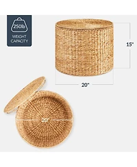 Best Choice Products Large Round Storage Ottoman W/ Lid, Handwoven Water Hyacinth Footstool