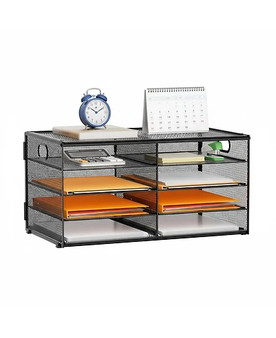 Yigii 5 Tier 8 Compartment Mesh Desk Organizer Portable Handle Metal File Sorter for Office Home School