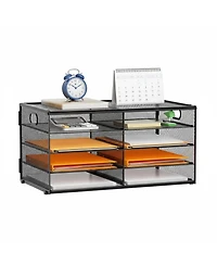 Yigii 5 Tier 8 Compartment Mesh Desk Organizer Portable Handle Metal File Sorter for Office Home School