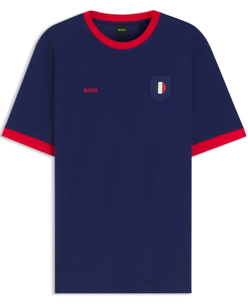 Boss by Hugo Men's Stretch-Cotton France Country Flag Logo T-Shirt