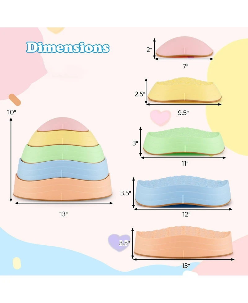 Slickblue Non Slip Kids Balance Stones 5 Piece Stepping Set with Storage Bag