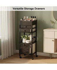 Yigii Bamboo Makeup Organizer Cart 3 Drawers Rolling Storage for Bathroom Bedroom Vanity Skin Care Perfume Hair Tools