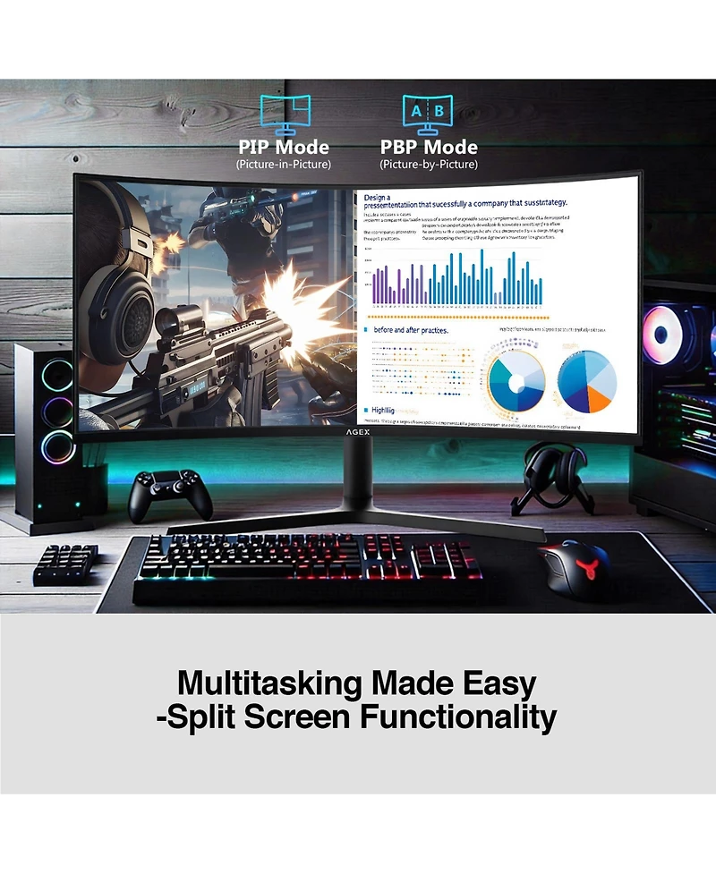 Z-edge Agex Series AG34P 34" Uwqhd 3440x1440 21:9 Ultra-Wide 240Hz 1ms Curved Gaming Monitor
