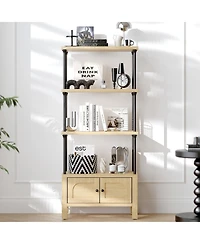 Gouun 4 Tier Wood Bookshelf with Door and Storage Cabinet