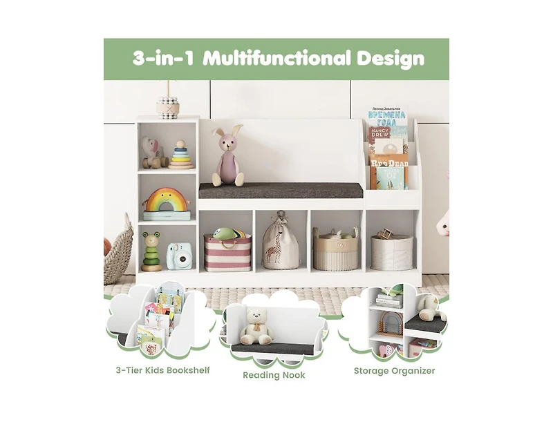 Slickblue 3-in-1 Standing Kids Bookcase with Reading Nook and Storage