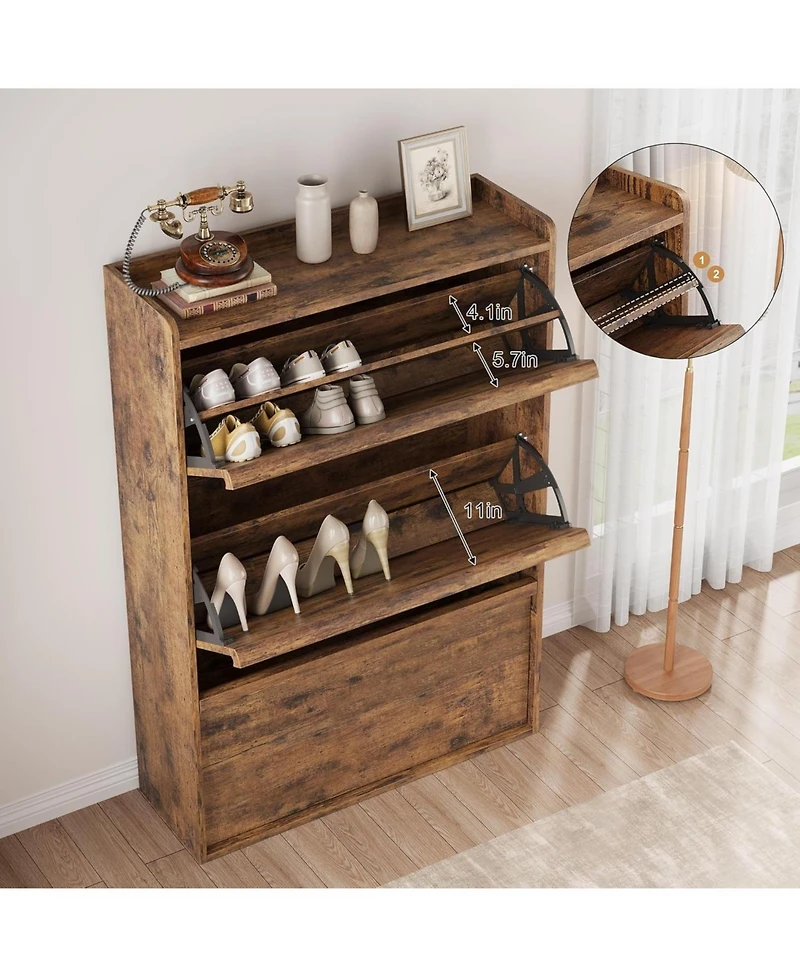 Homfan Shoe Cabinet with 3 Flip Drawers, Hidden Shoe Storage Organizer for Entryway, Shoe Rack with Adjustable Shelf