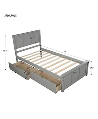 flynama Twin Size Platform Storage Bed with Two Drawers on Wheels Space Saving Design for Bedroom