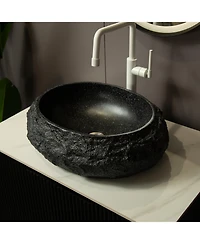 Busdays Luna 18'' Bathroom Sink, Irregular Oval Resin Vessel Basin with Stone Pattern, Artistic Style Sink, No Faucet, Dark Gray