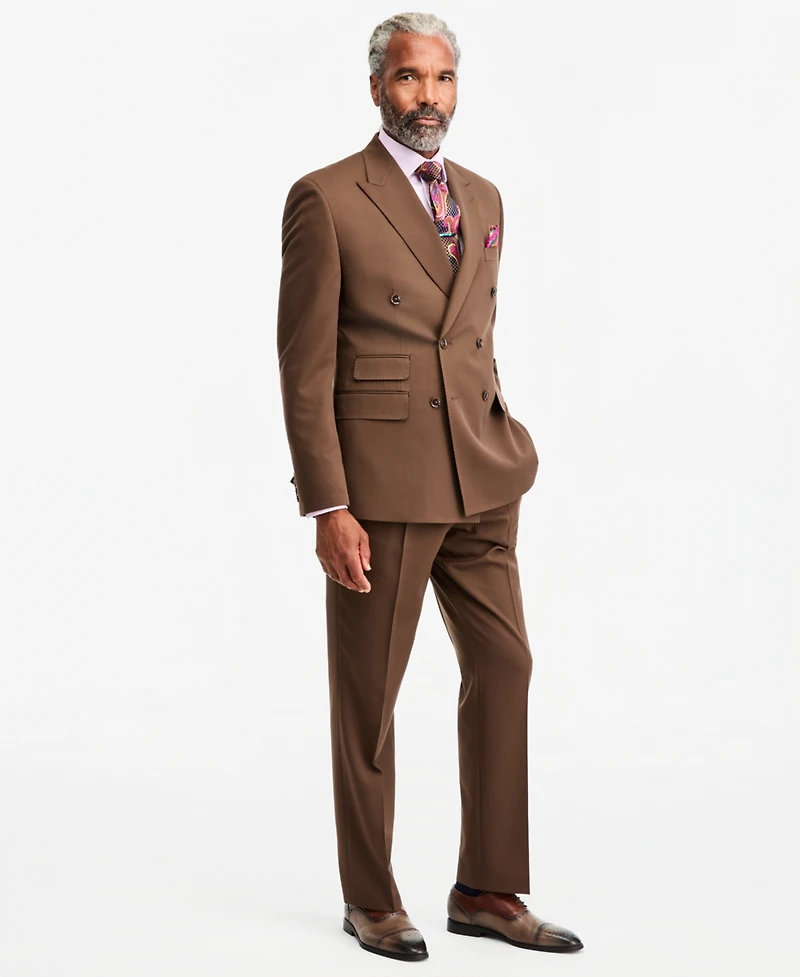 Tayion Collection Men's Classic-Fit Medium Brown Suit Separate Double-Breasted Jacket