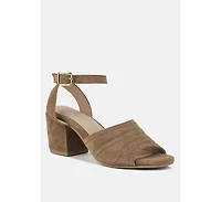 Mon-beau Women Fine Suede Block Heeled Sandal