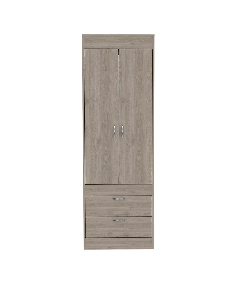 Flynama Lisboa 2-Door Armoire with Hanging Rod Two Drawers and Stylish Compact Design