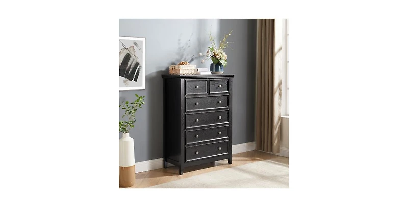 Flynama Stylish 6 Drawer Dresser Farmhouse Cabinet with Metal Slide Rails Anti Tipping Device for Home Use