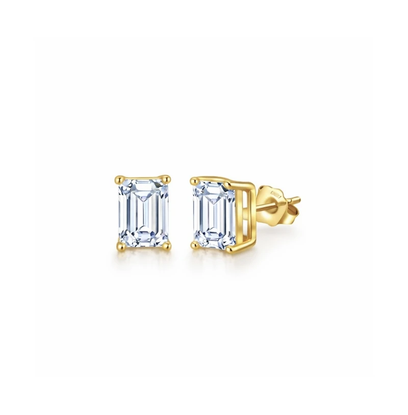 Dloria Valentina Moissanite 1 ct. Emerald Cut Stud Earrings in Gold Vermeil