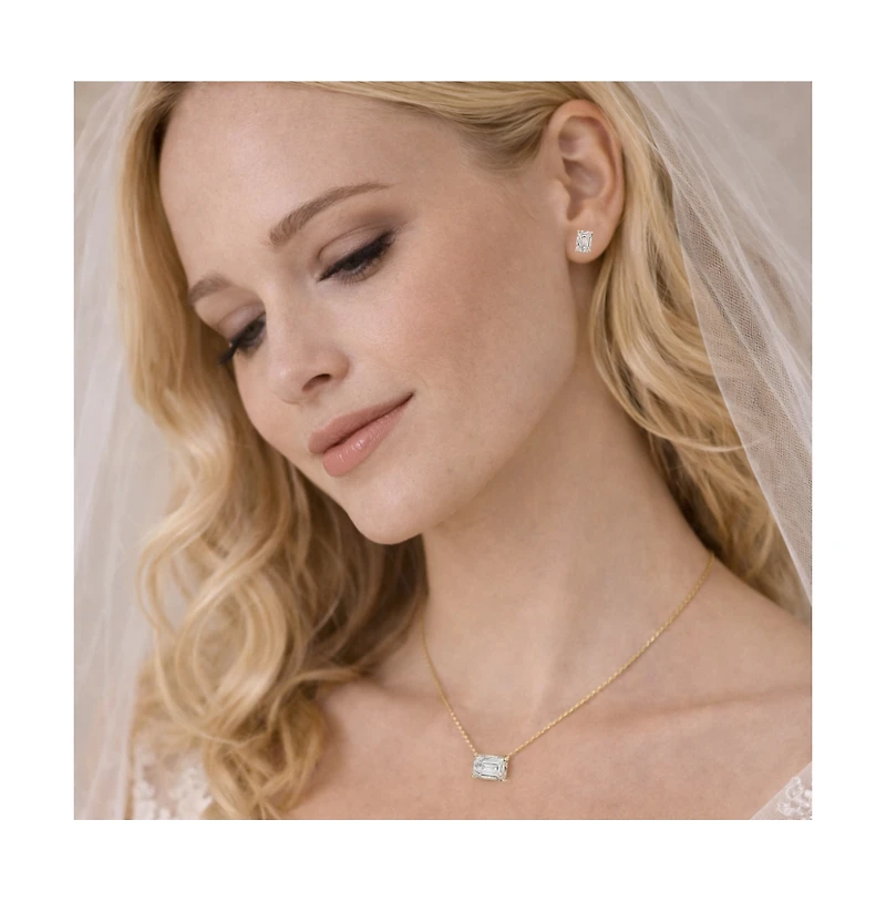 Dloria Valentina Moissanite Emerald Cut Pendant Necklace Gold Vermeil